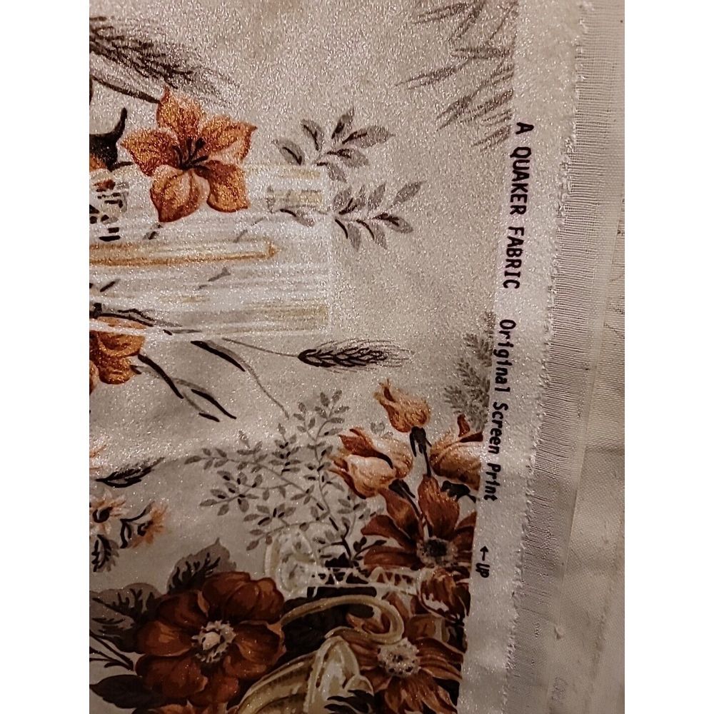 Vintage 80s Quaker Crushed Velvet Upholstery Fabric Brown Tan Floral Chair Couch - Picture 3 of 8